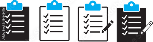 Checklist Icon Set with Clipboard, Checkmark & Document | Vector Illustration Icons