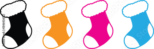 colorful christmas stockings with white trim on a white background vector 