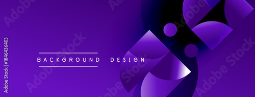 Purple abstract design features dynamic shapes, gradients, lines. Modern aesthetic suitable for backgrounds, presentations.