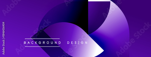 Abstract purple design features flowing shapes, gradients. Minimalist style with text elements below curves. Modern visual composition.