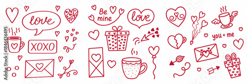 Valentine's Day doodle illustrations with love symbols
