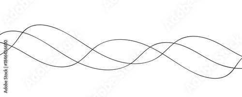 Curve wave seamless pattern. Abstract black lines wave curve motion on white background. Wave line and wavy zigzag lines. Curvy thread, string or yarn lines. Vector Illustration.