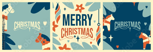 Retro set of square Christmas frames with copy space. Ideal for social media posts, greetings, and seasonal promotions