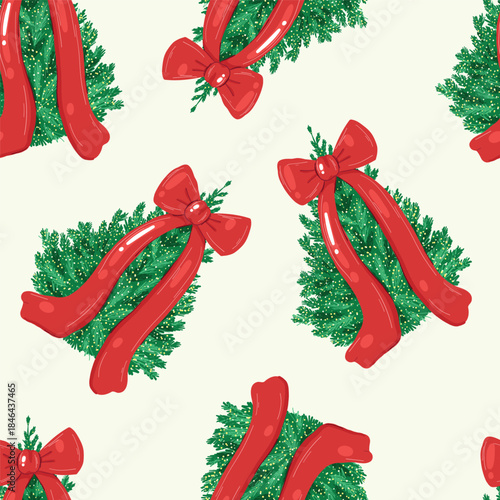 Festive Christmas Wreath Pattern With Red Bows For Holiday Decor and Branding
