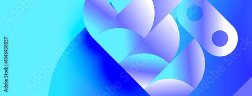 Abstract fluid shapes blend, creating vibrant blue, purple gradients. Modern design evokes movement, energy, digital aesthetic.