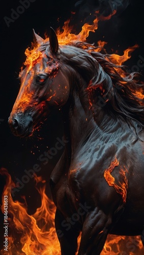 The year of a fire horse. New Year 2026. Illustration of a fire horse