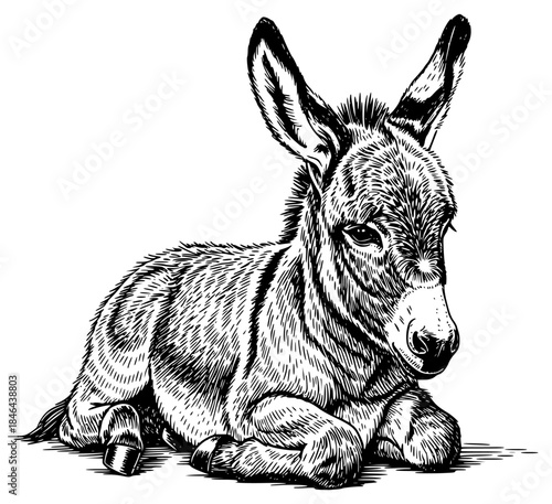 a sketch of a donkey drawn in black ink, animal, black, donkey, draw, drawing, ink, sketch, against transparent background