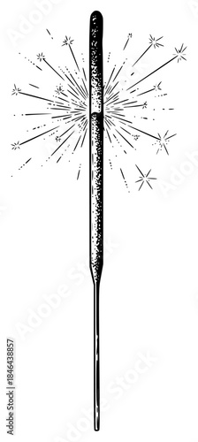 a black and white drawing of a sparkler, black, drawing, illustration, sparkler, against transparent background