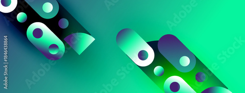 Abstract geometric shapes, vibrant turquoise hues, dynamic composition. Modern design elements create visual interest, smooth gradients present.