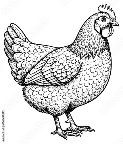 a drawing of a chicken or rooster in black ink, black, chicken, drawing, hen, illustration, ink, rooster, step, against transparent background