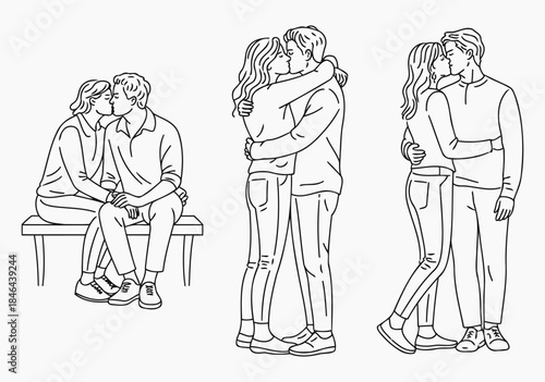 Beautiful Couple Illustrations in Black and White Showing Love and Affection