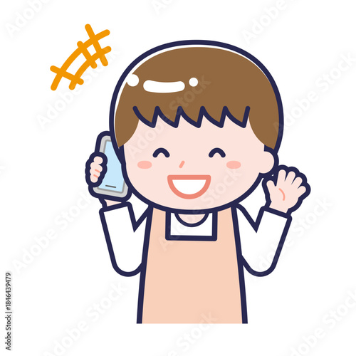 スマートフォンを使う「保育士」の男性