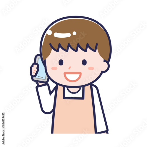 スマートフォンを使う「保育士」の男性