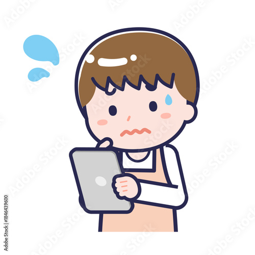 タブレットを使う「保育士」の男性