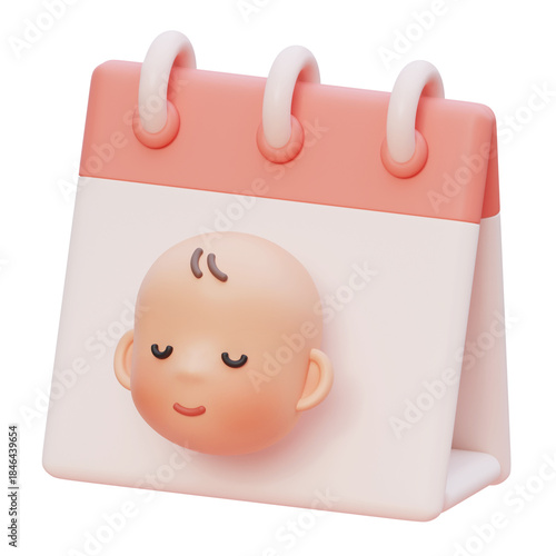 Foto cute baby with due date calendar cartoon style 3D graphic