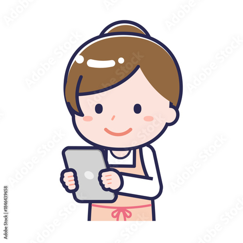 タブレットを使う「保育士」の女性