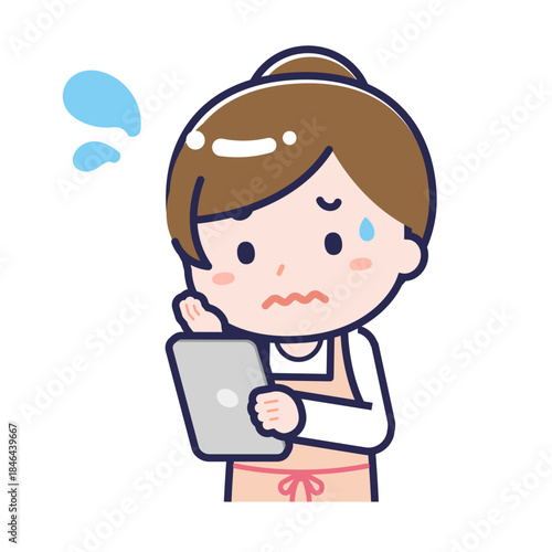 タブレットを使う「保育士」の女性