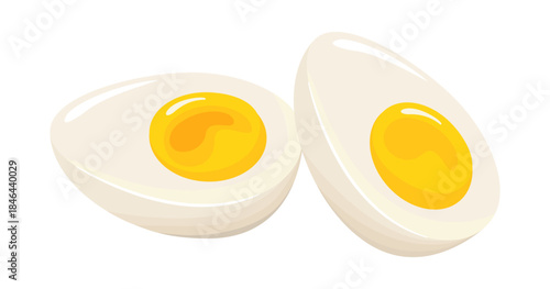Boiled egg halves. Healthy product. Breakfast. Poultry. Ingredient for cooking, baking, recipe cookbook, banner, postcard, menu. Vector illustration isolated