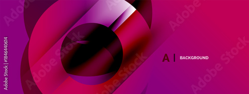Abstract design features vibrant pinks, reds, purple hues. Circular shapes overlap creating dynamic visual effect. Modern, sleek presentation.