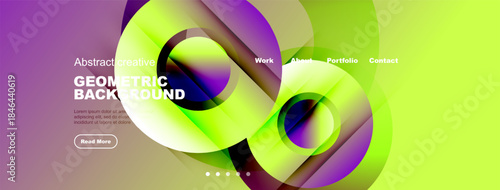 Bright abstract website design. Geometric shapes, vibrant colors, modern layout. Text elements present, navigation visible.