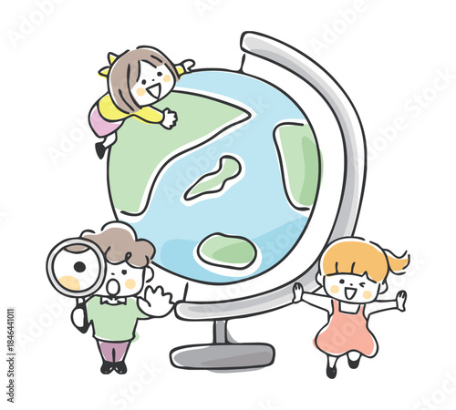 子供と地球儀のイラスト