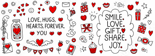 Valentine's Day doodle illustrations with love messages
