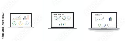 End Year Report. Business report. Vector, minimalist, illustration, icon set.