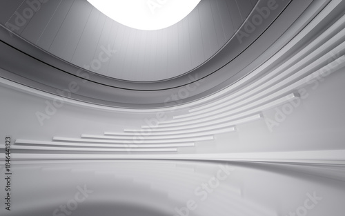 Empty ground in the futuristic round building, 3d rendering.