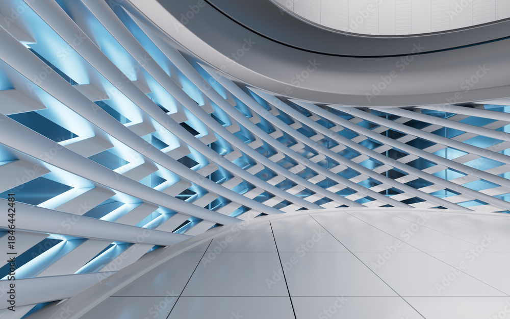 Obraz premium Empty ground in the futuristic round building, 3d rendering.