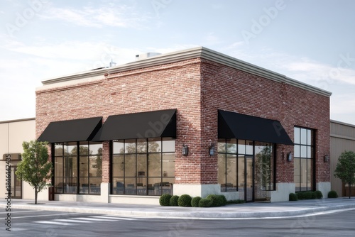 Newly constructed retail and business building featuring modern design and inviting atmosphere in a busy commercial area during daylight hours