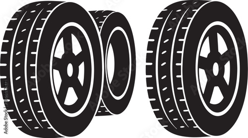 Black and white illustration of car tires on a white background