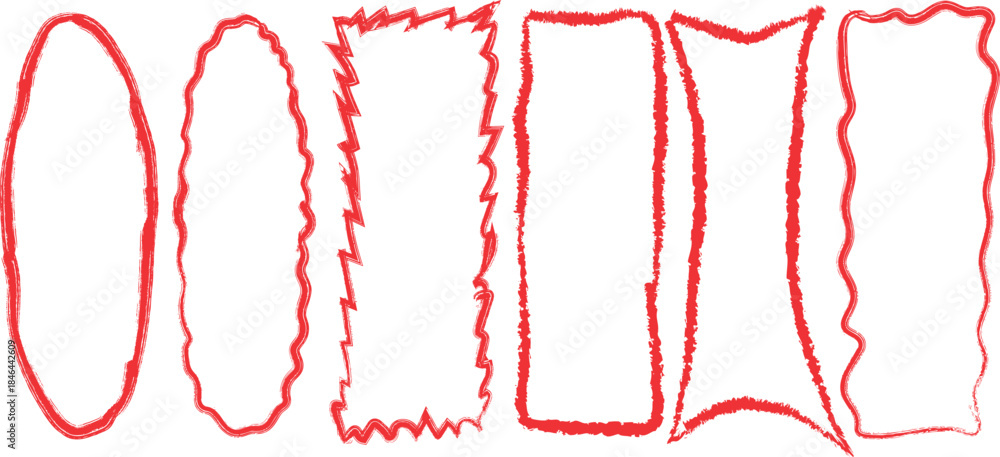 Fototapeta premium Frame set, hand-drawn red irregular shapes Vector