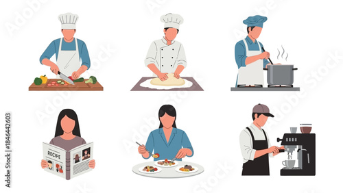 A diverse collection of cartoon characters engrossed in reading, depicting various comfortable and relaxed postures while enjoying books, e-readers, and digital content