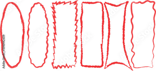 Frame set, hand-drawn red irregular shapes Vector