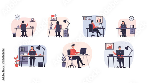 Diverse individuals focused on work at their desks, symbolizing productivity and remote employment