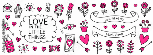 Charming Valentine's Day doodles with hearts and flowers