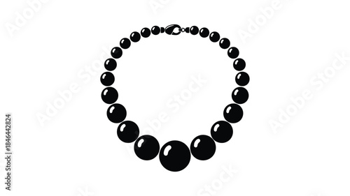 A simple black beaded bracelet design isolated on a white background silhouette