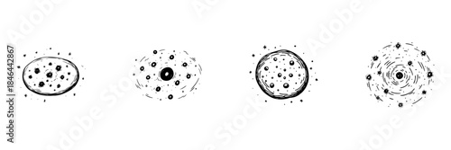 Celestial Bodies And Cosmic Patterns Doodle Sketch Set. Space Exploration And Astronomy Concepts In Hand Drawn Style Collection. Stars, Planets, And Galaxies. Isolated Vector Illustration