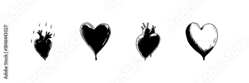 Heart And Anatomical Heart Doodle Sketch Set. Emotional Expression And Human Anatomy In Hand Drawn Style Collection. Love And Health Symbolism. Isolated Vector Illustration