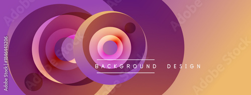 Abstract circles overlap, creating dynamic gradient effect. Purple, orange hues dominate composition. Text reads background design.