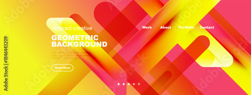 Bright abstract design. Overlapping shapes create dynamic visual effect. Website header with navigation options present.