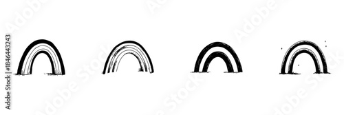 Rainbow Arch Doodle Sketch Set. Symbol Of Hope, Positivity, And Diversity In Hand Drawn Style Collection. Black And White Artistic Design. Isolated Vector Illustration
