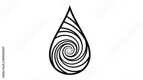 Abstract spiral droplet design a captivating black and white silhouette