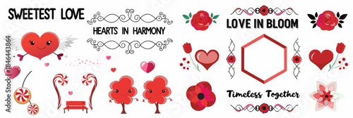 Valentine's Day clip art set with hearts and flowers
