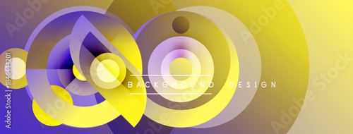 Abstract yellow purple design. Circles overlap creating dynamic visual effect. Modern background suitable for various projects.