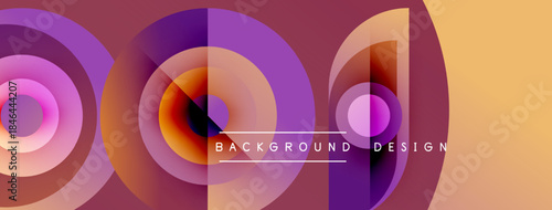 Abstract geometric shapes, vibrant colors, layered circles create modern background. Text reads background design.