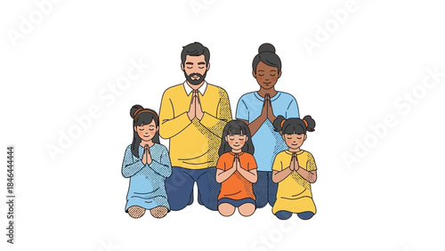 Diverse family meditating together in a peaceful setting