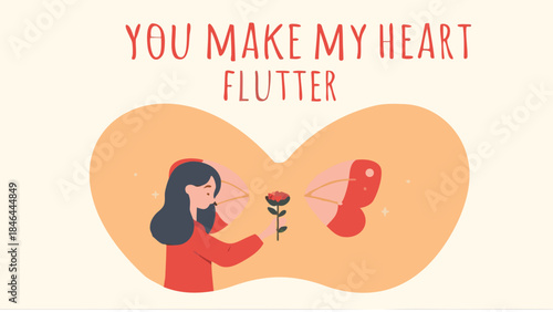 A girl receiving rose with butterfly shape soft gradient background