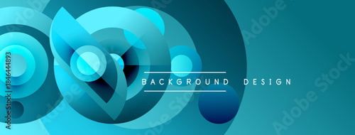 Abstract blue shapes overlap, creating dynamic background. Gradient colors suggest depth, modern aesthetic. Text reads background design.