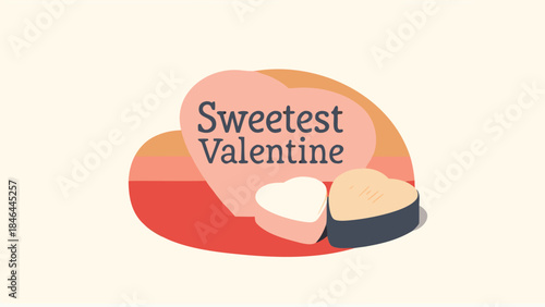 Sweet pastel colored candy shaped hearts in soft tones with sweetest valentine text on a colorful background
